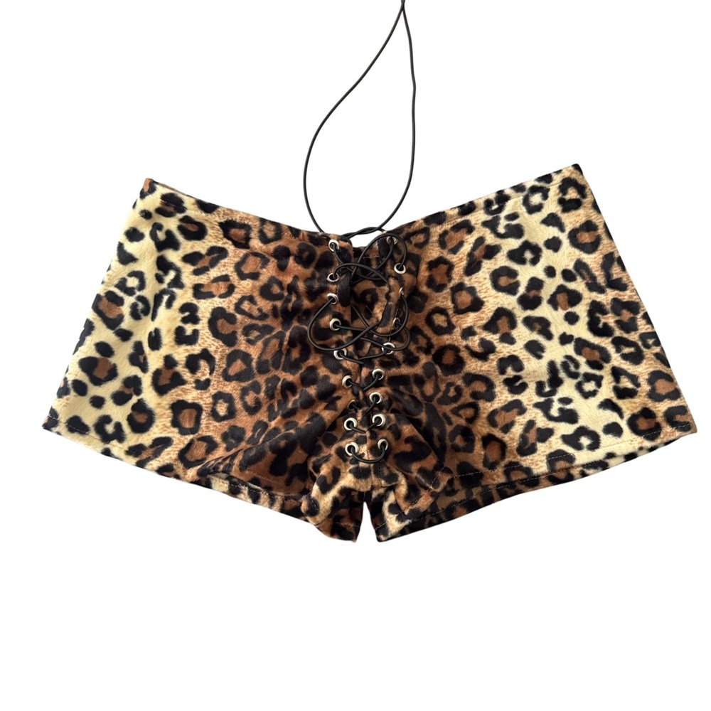 Leopard Print High Waist Lace-Up Shorts